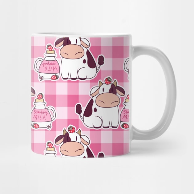 Strawberry Milk Cow Pink Gingham Pattern by saradaboru